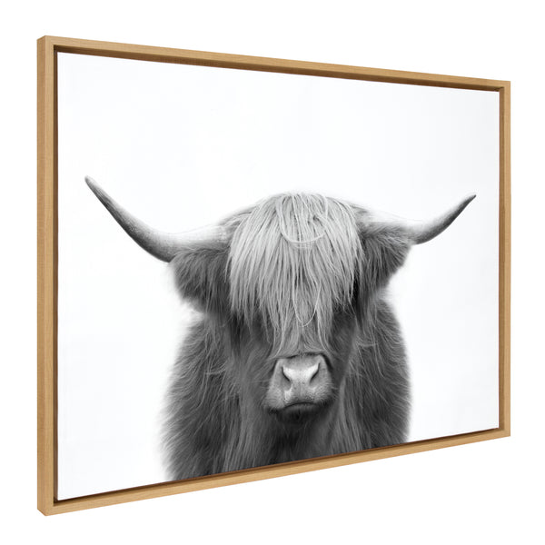 Kate & Laurel Sylvie Hey Dude Highland Cow BW Framed Canvas By The Creative Bunch Studio