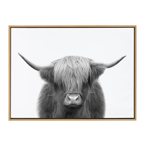Kate & Laurel Sylvie Hey Dude Highland Cow BW Framed Canvas By The Creative Bunch Studio