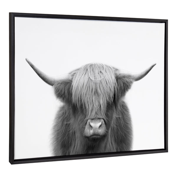 kate & laurel Sylvie Hey Dude Highland Cow BW Framed Canvas by The Creative Bunch Studio