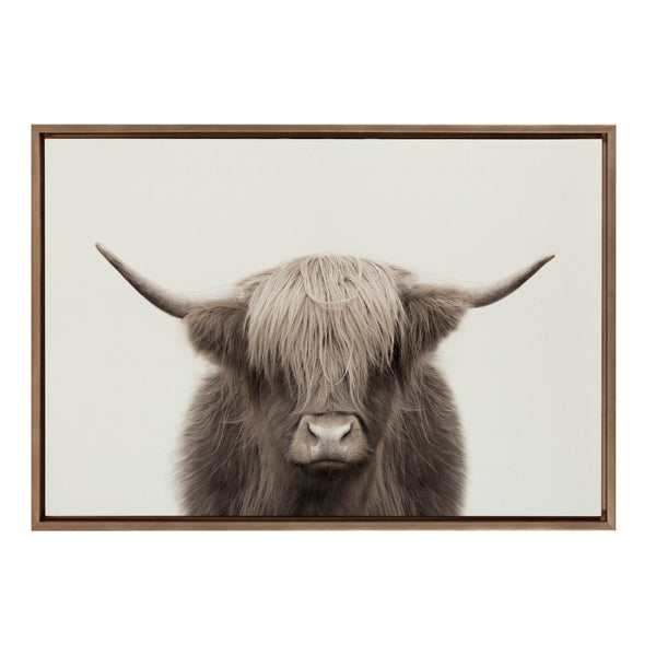 kate & laurel Sylvie Hey Dude Highland Cow Color Framed Canvas by The Creative Bunch Studio