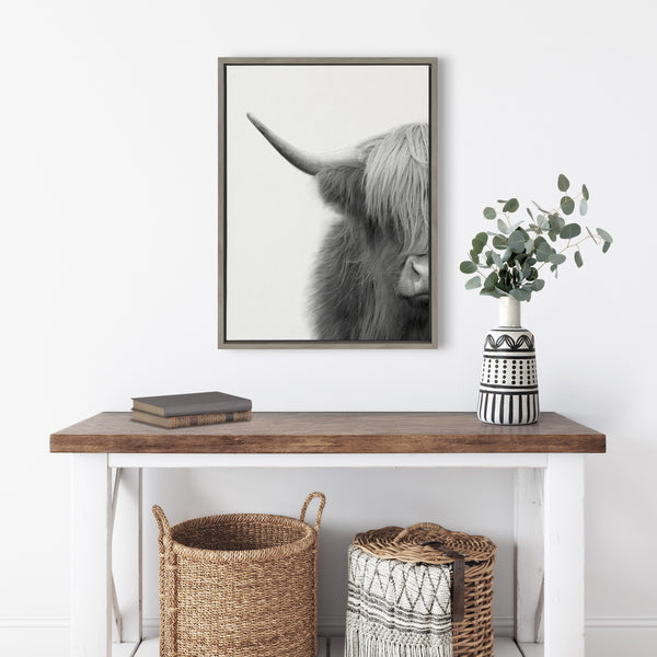 Kate & Laurel Sylvie Hey Dude Highland Cow Crop Framed Canvas By The Creative Bunch Studio