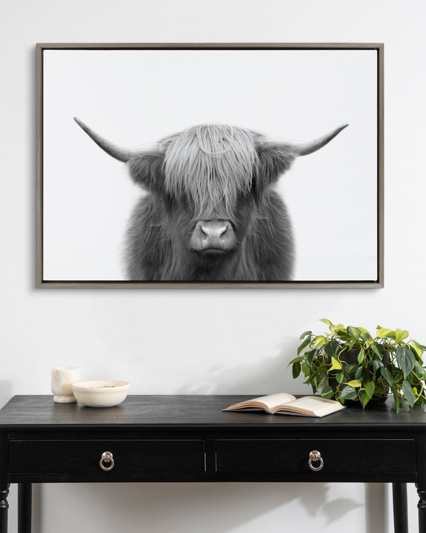 Kate & Laurel Sylvie Hey Dude Highland Cow Framed Canvas By The Creative Bunch Studio