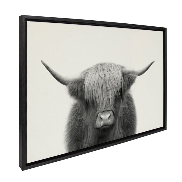 Kate & Laurel Sylvie Hey Dude Highland Cow Framed Linen Canvas By The Creative Bunch Studio