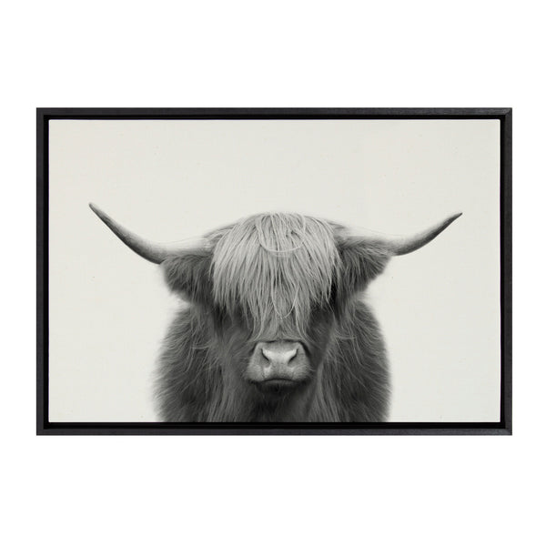 Kate & Laurel Sylvie Hey Dude Highland Cow Framed Linen Canvas By The Creative Bunch Studio