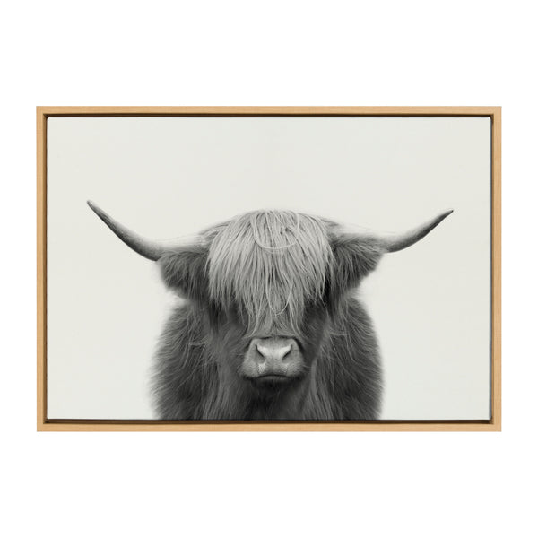 kate & laurel Sylvie Hey Dude Highland Cow Framed Linen Canvas by The Creative Bunch Studio