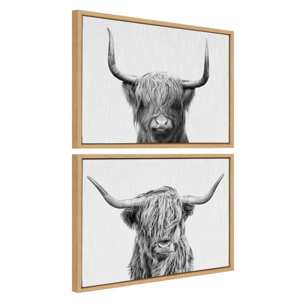 kate & laurel Sylvie Highland and Highland Cow 2 Framed Canvas by Simon Te of Tai Prints