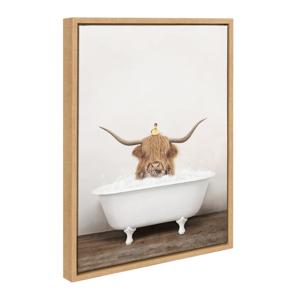 kate & laurel Sylvie Highland Cow and Duckling in Rustic Bath Framed Canvas by Amy Peterson Art Studio