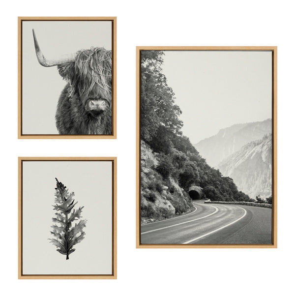 Kate & Laurel Sylvie Highland Cow And Vintage Botanical Framed Canvas Set By Various Artists