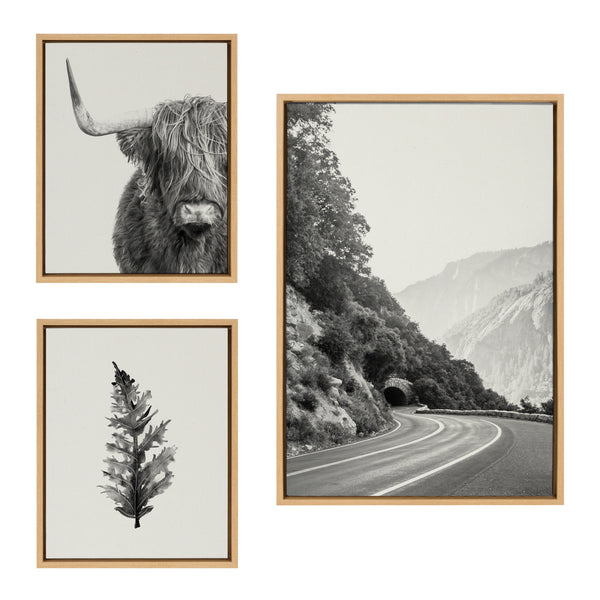 kate & laurel Sylvie Highland Cow and Vintage Botanical Framed Canvas Set by Various Artists