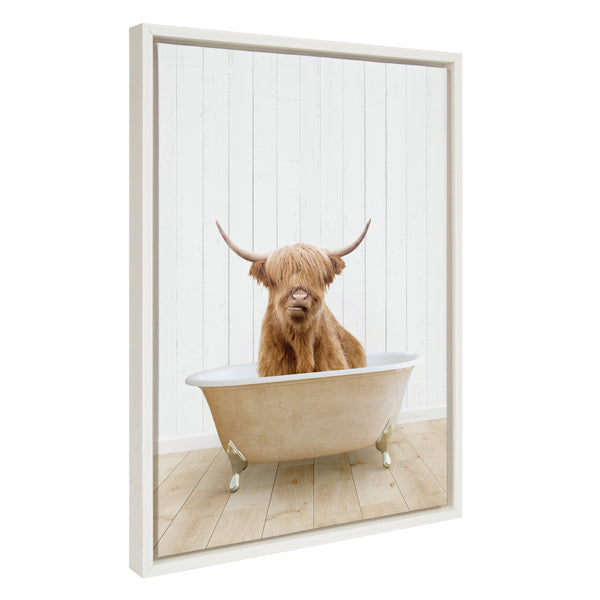 Kate & Laurel Sylvie Highland Cow Farmhouse Bath Framed Canvas By Amy Peterson Art Studio