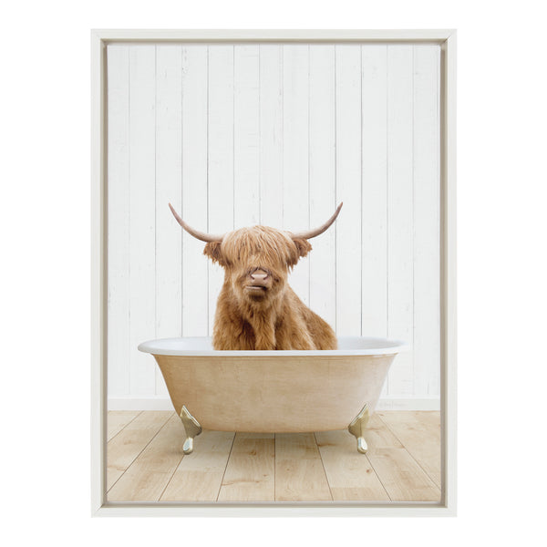 Kate & Laurel Sylvie Highland Cow Farmhouse Bath Framed Canvas By Amy Peterson Art Studio