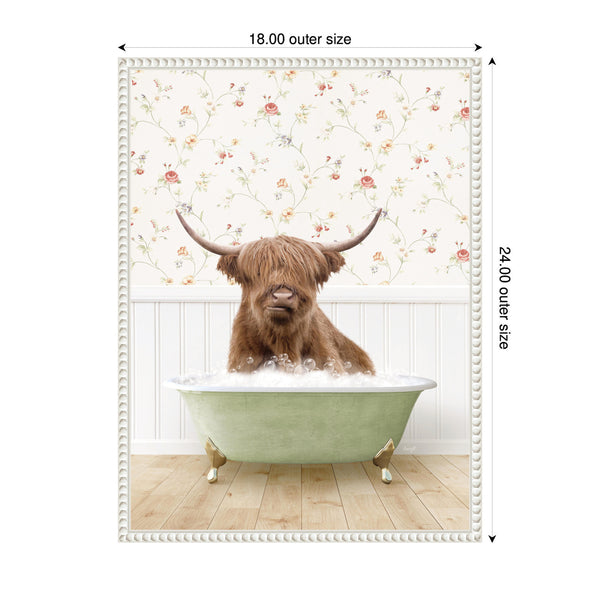 Kate & Laurel Sylvie Highland Cow In Cottage Farm Bath Framed Canvas By Amy Peterson
