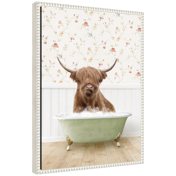 kate & laurel Sylvie Highland Cow in Cottage Farm Bath Framed Canvas by Amy Peterson