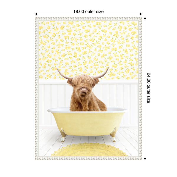 Kate & Laurel Sylvie Highland Cow In Cottage Yellow Bathtub Framed Canvas By Amy Peterson