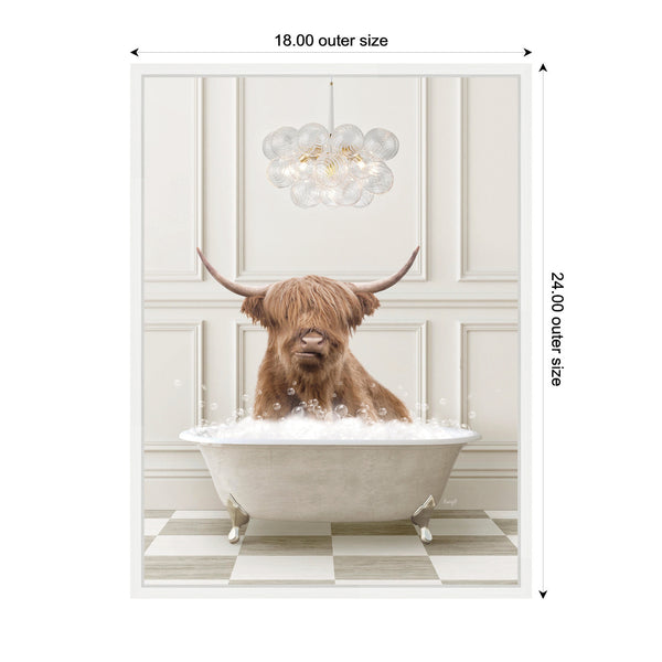 Kate & Laurel Sylvie Highland Cow In Lux Bathtub Framed Canvas By Amy Peterson