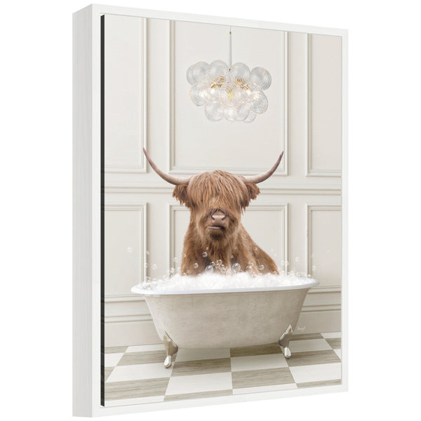 kate & laurel Sylvie Highland Cow in Lux Bathtub Framed Canvas by Amy Peterson