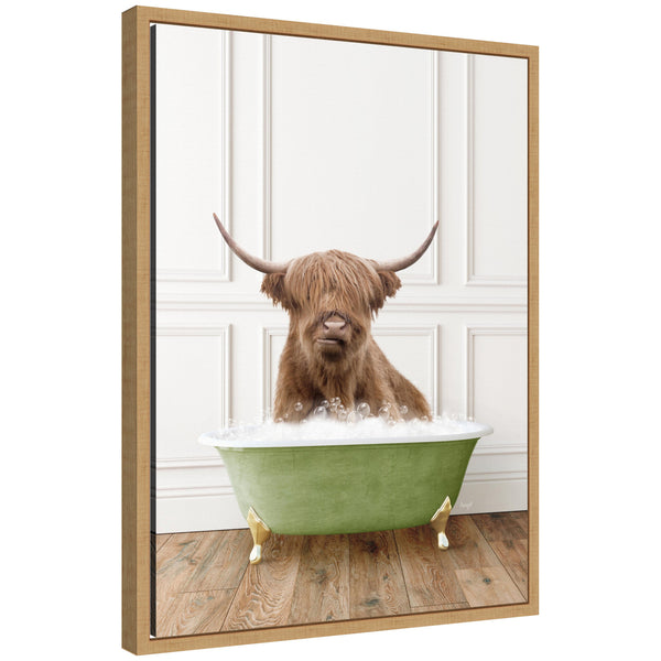 kate & laurel Sylvie Highland Cow in Transitional Bathtub Framed Canvas by Amy Peterson