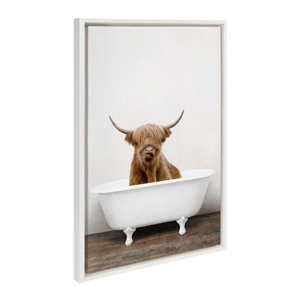 Kate & Laurel Sylvie Highland Cow In Tub Color Framed Canvas By Amy Peterson Art Studio