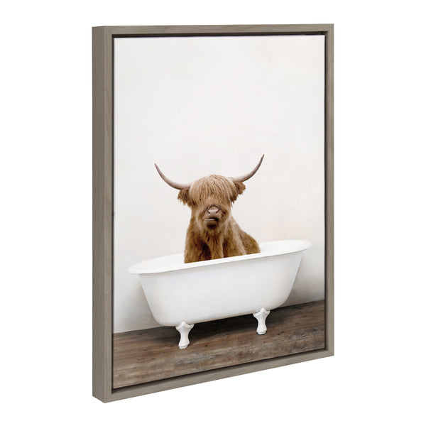 kate & laurel Sylvie Highland Cow in Tub Color Framed Canvas by Amy Peterson Art Studio