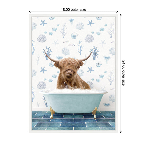 Kate & Laurel Sylvie Highland Cow In Under The Sea Bathtub Framed Canvas By Amy Peterson