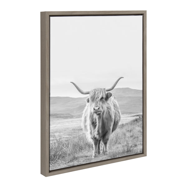 Kate & Laurel Sylvie Highland Cow Mountain Landscape Black And White Framed Canvas By The Creative Bunch Studio