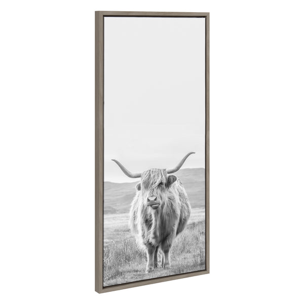 Kate & Laurel Sylvie Highland Cow Mountain Landscape Black And White Framed Canvas By The Creative Bunch Studio