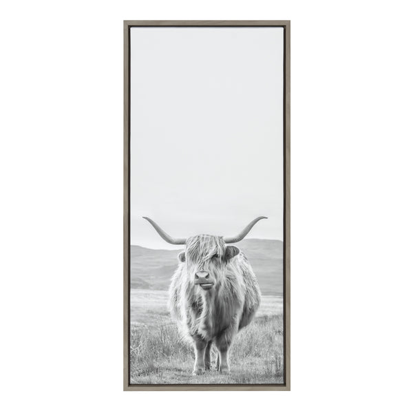 Kate & Laurel Sylvie Highland Cow Mountain Landscape Black And White Framed Canvas By The Creative Bunch Studio