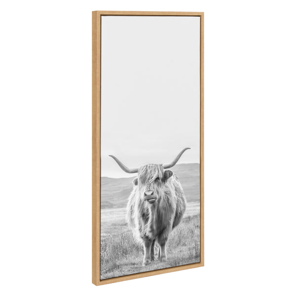 kate & laurel Sylvie Highland Cow Mountain Landscape Black and White Framed Canvas by The Creative Bunch Studio
