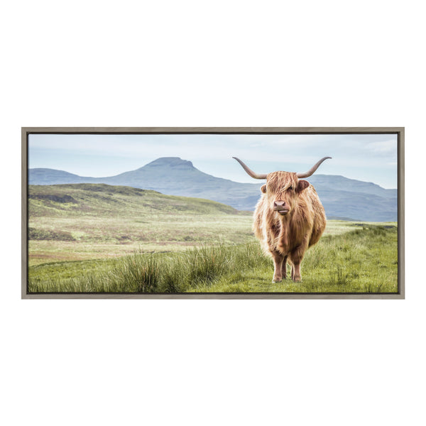 kate & laurel Sylvie Highland Cow Mountain Landscape Framed Canvas by The Creative Bunch Studio