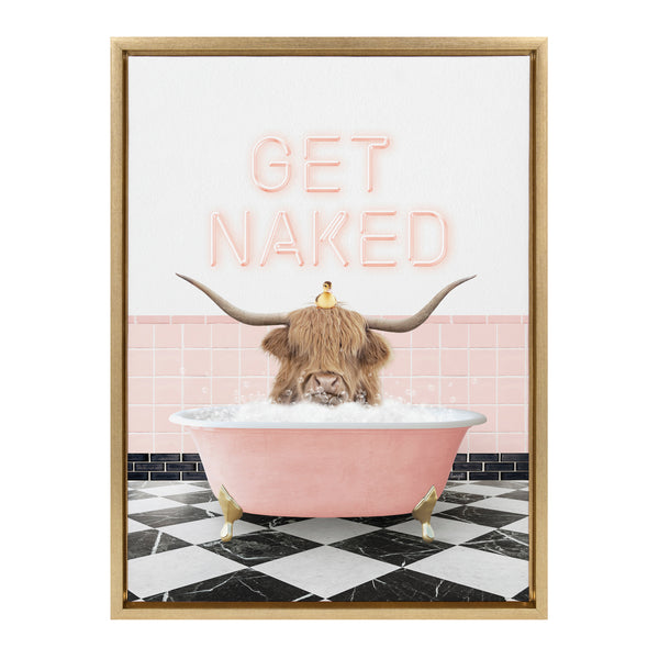 Kate & Laurel Sylvie Highland Cow Randal Neon Sign Bath Framed Canvas By Amy Peterson