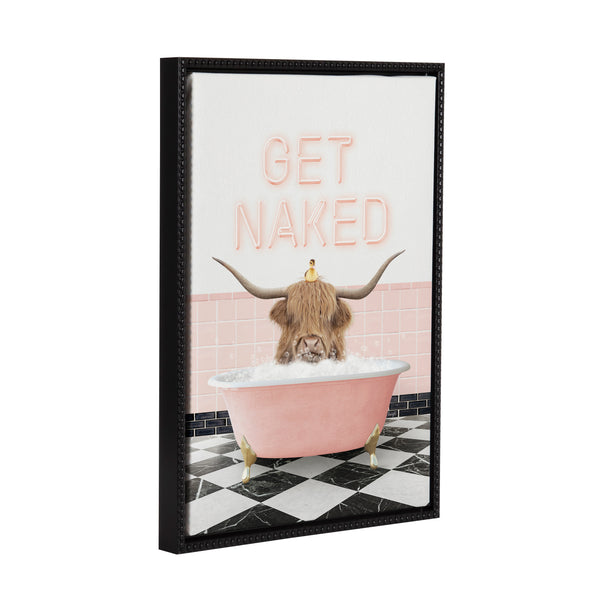 kate & laurel Sylvie Highland Cow Randal Neon Sign Bath Framed Canvas by Amy Peterson