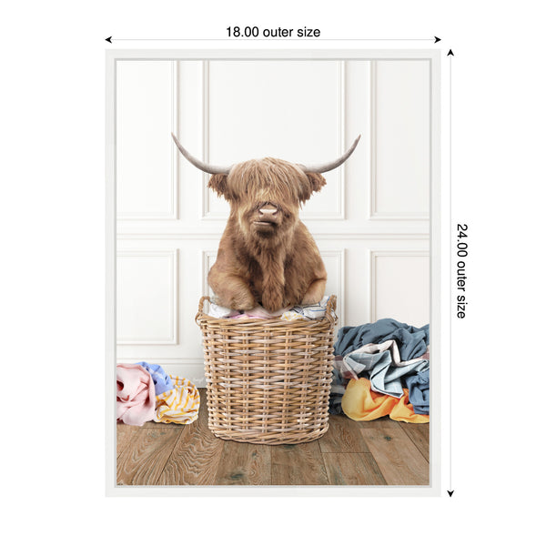 Kate & Laurel Sylvie Highland Cow Traditional Laundry Framed Canvas By Amy Peterson