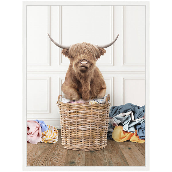 Kate & Laurel Sylvie Highland Cow Traditional Laundry Framed Canvas By Amy Peterson
