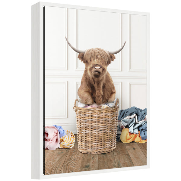 kate & laurel Sylvie Highland Cow Traditional Laundry Framed Canvas by Amy Peterson