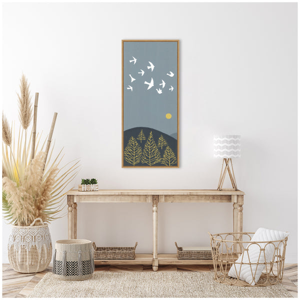 Kate & Laurel Sylvie Hilltop Flight Linocut Bird Framed Canvas By Giuliana Lazzerini