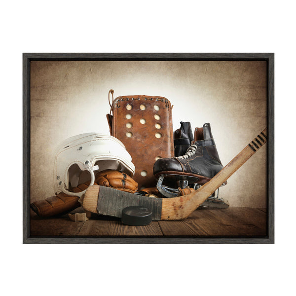 kate & laurel Sylvie Hockey Gear Framed Canvas by Shawn St. Peter