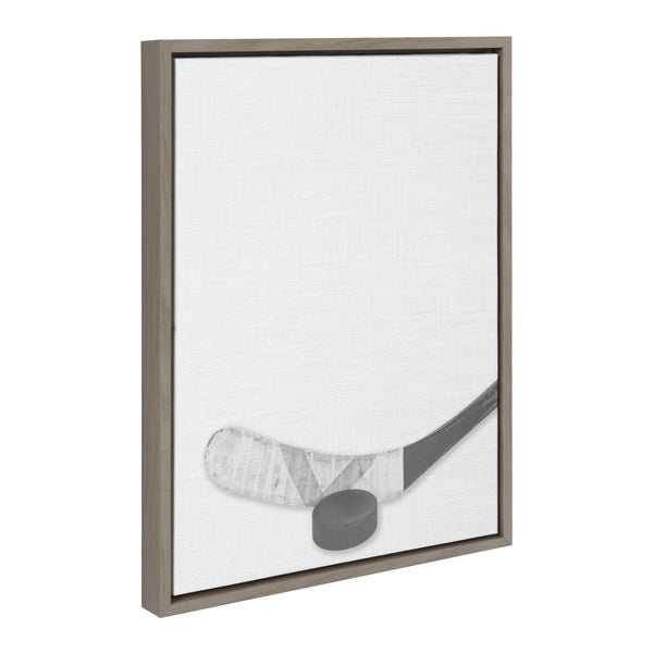 Kate & Laurel Sylvie Hockey Stick And Puck Framed Canvas Gray 18x24