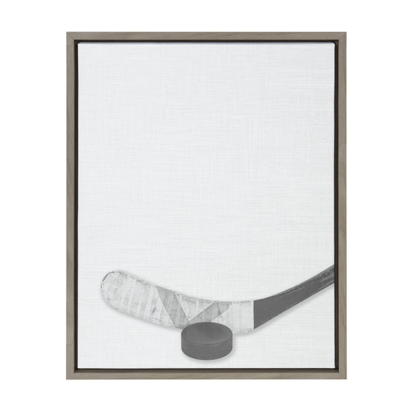 kate & laurel Sylvie Hockey Stick and Puck Framed Canvas Gray 18x24