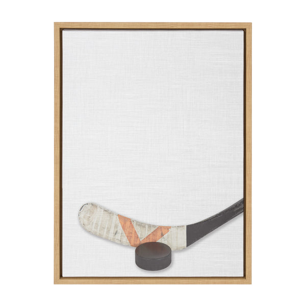 kate & laurel Sylvie Hockey Stick and Puck Framed Canvas Natural 18x24