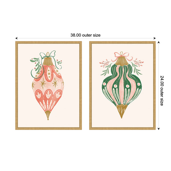 Kate & Laurel Sylvie Holiday Ornament Collection - 2 Piece Framed Canvas Art Set By Jill Labieniec