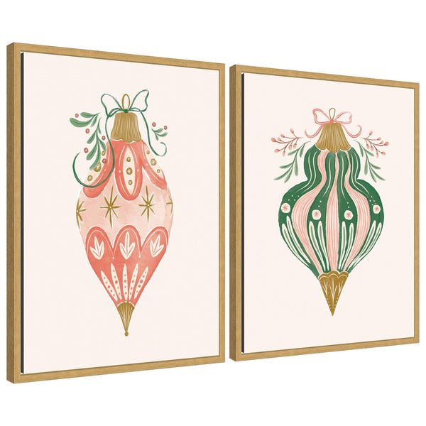 kate & laurel Sylvie Holiday Ornament Collection - 2 Piece Framed Canvas Art Set by Jill Labieniec