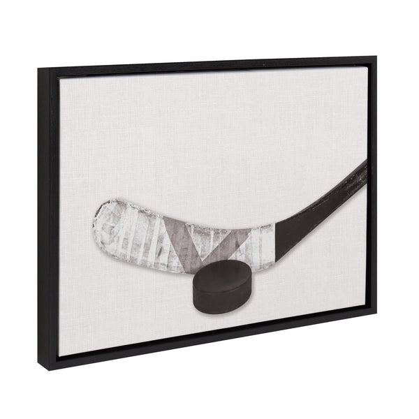 Kate & Laurel Sylvie Horizontal Hockey Stick And Puck Portrait Framed Canvas Black 18x24