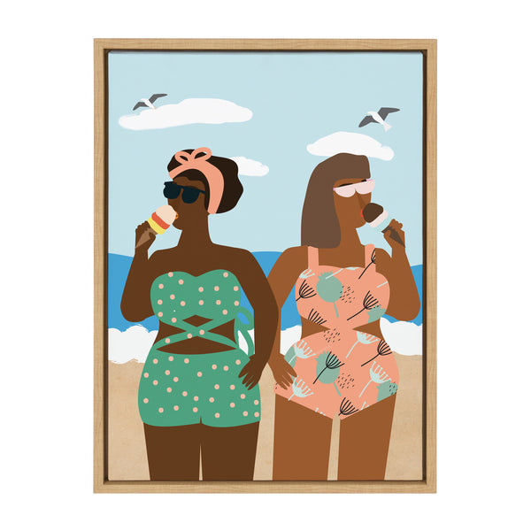 kate & laurel Sylvie Ice cream on the Beach Framed Canvas by Queenbe Monyei