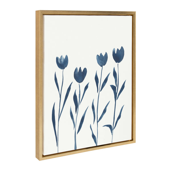 Kate & Laurel Sylvie Indigo Tulips On White Framed Canvas By Teju Reval Of SnazzyHues