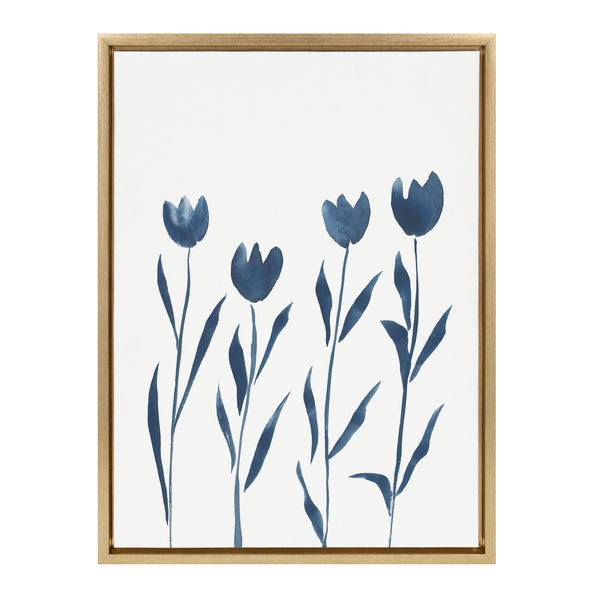 kate & laurel Sylvie Indigo Tulips on White Framed Canvas by Teju Reval of SnazzyHues