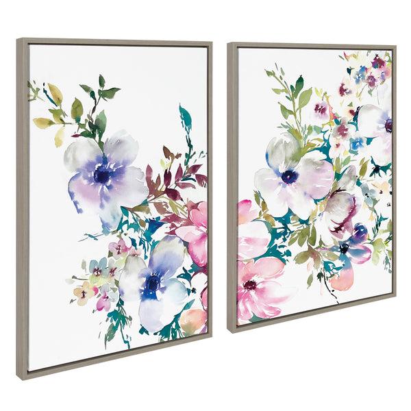 Kate & Laurel Sylvie Ink Wash Floral Left And Right Framed Canvas By Emma Daisy