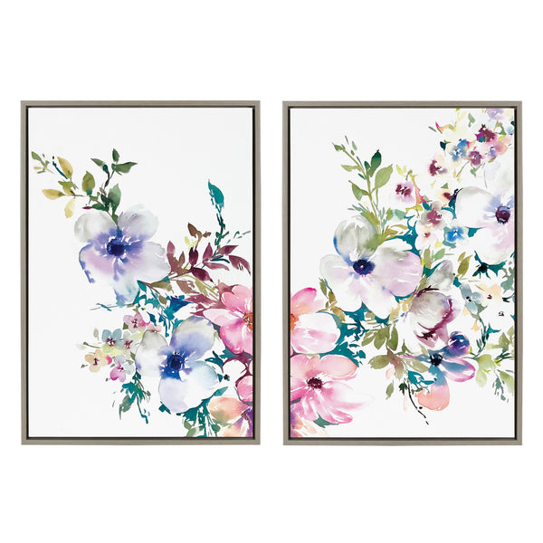 Kate & Laurel Sylvie Ink Wash Floral Left And Right Framed Canvas By Emma Daisy