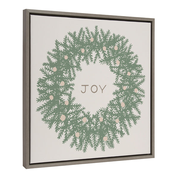 Kate & Laurel Sylvie Joy Wreath Green Framed Canvas By Hannah Beisang
