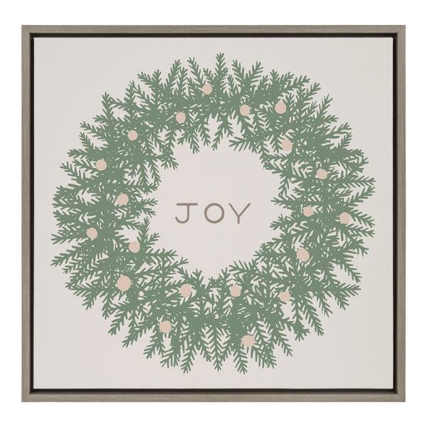 Kate & Laurel Sylvie Joy Wreath Green Framed Canvas By Hannah Beisang