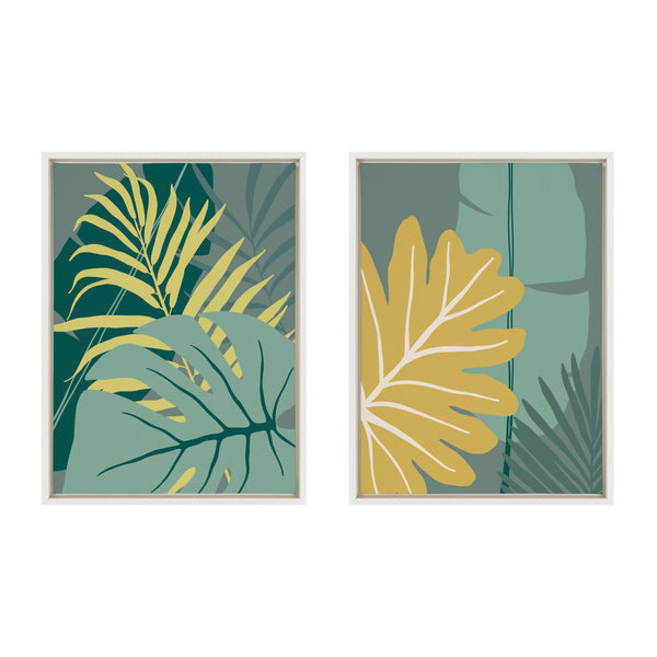 kate & laurel Sylvie Jungle Leaves Framed Canvas Set by Maja Mitrovic of Makes My Day Happy